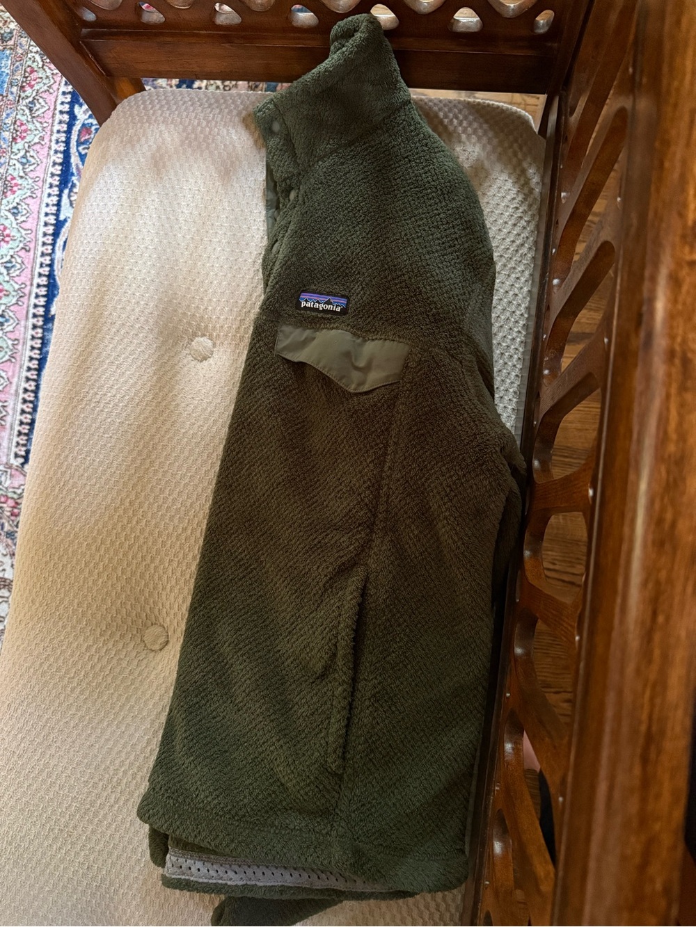 Patagonia Olive Green Men’s M 3/4 Snap  Fleece Pullover - Picture 4 of 5